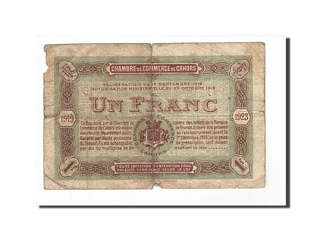 Biljet, Pirot:35-24, 1 Franc, 1919, Frankrijk, B+, Cahors