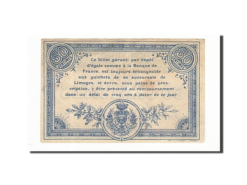France, Limoges, 50 Centimes, 1914, AU(55-58), Pirot:73-8