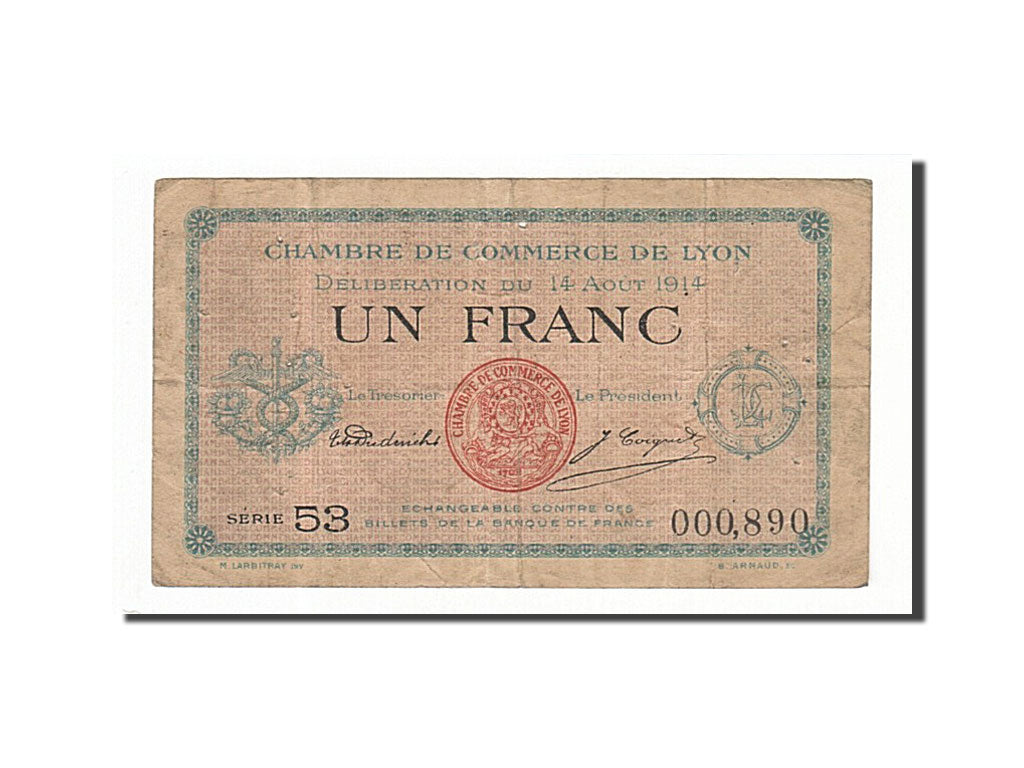 Billet, France, Lyon, 1 Franc, 1914, TB, Pirot:77-1