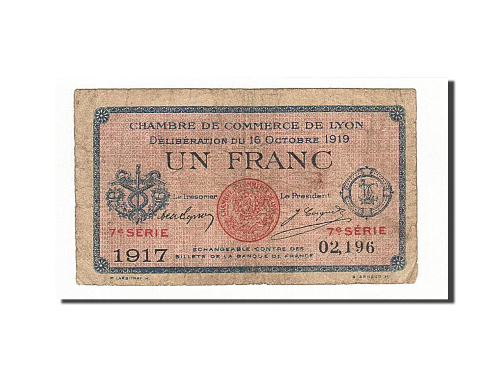 Banknote, Pirot:77-19, 1 Franc, 1919, France, VF(20-25), Lyon