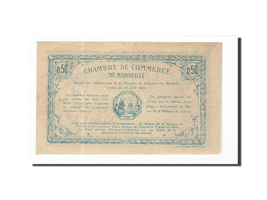 Banknote, Pirot:79-1, 50 Centimes, 1914, France, AU(55-58), Marseille