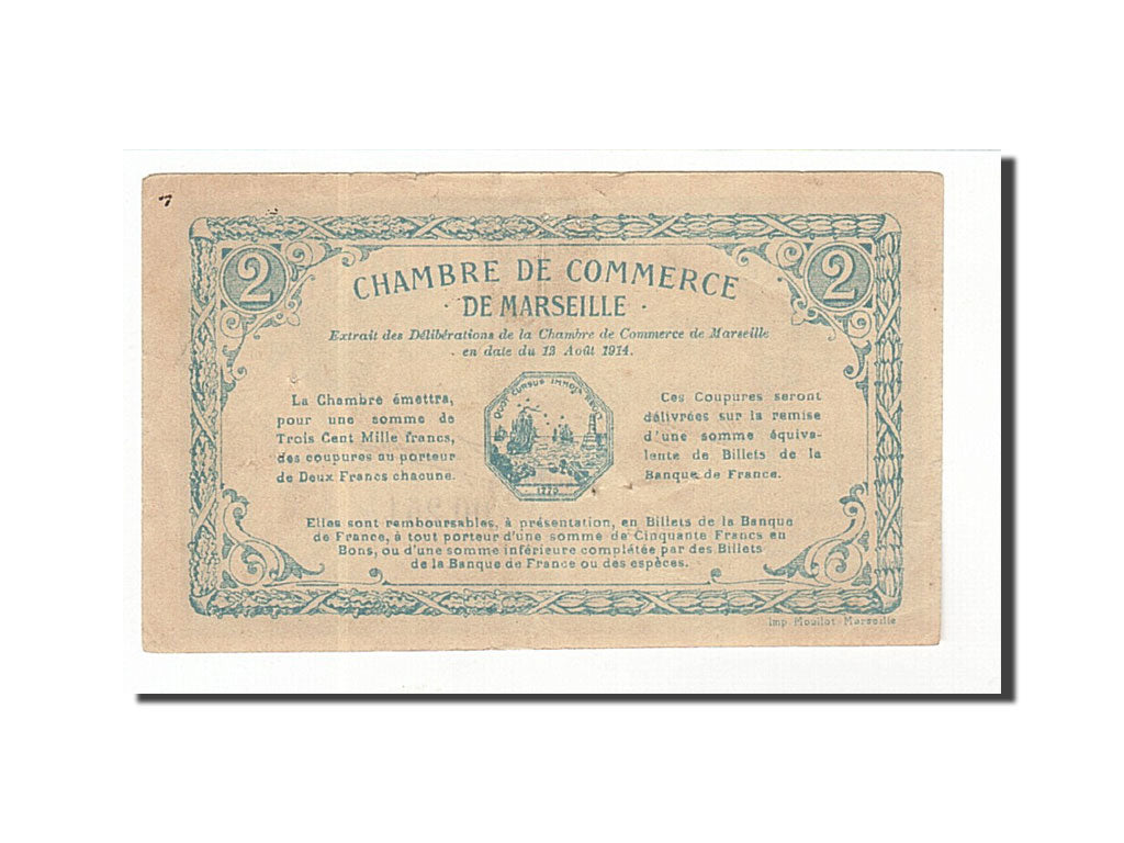 France, Marseille, 2 Francs, 1914, AU(50-53), Pirot:79-18