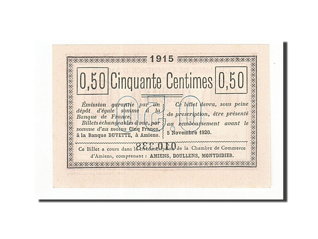 France, Amiens, 50 Centimes, 1915, UNC(65-70), Pirot:7-14