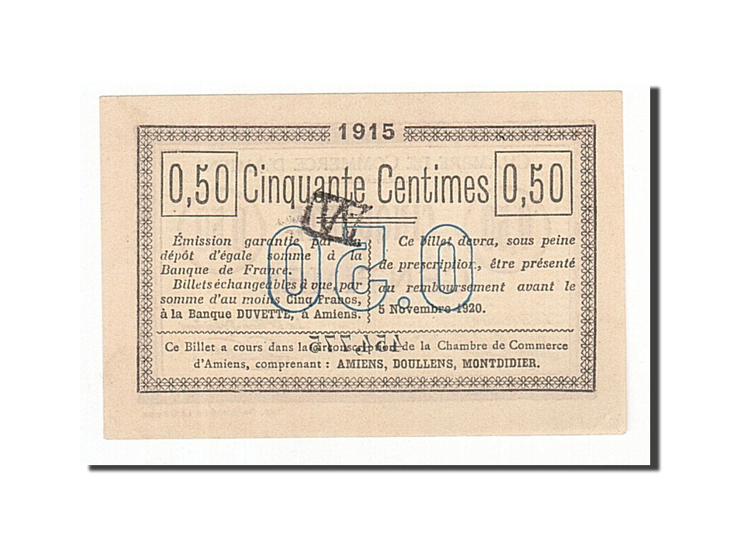 Banknote, Pirot:7-26, 50 Centimes, 1915, France, UNC(60-62), Amiens