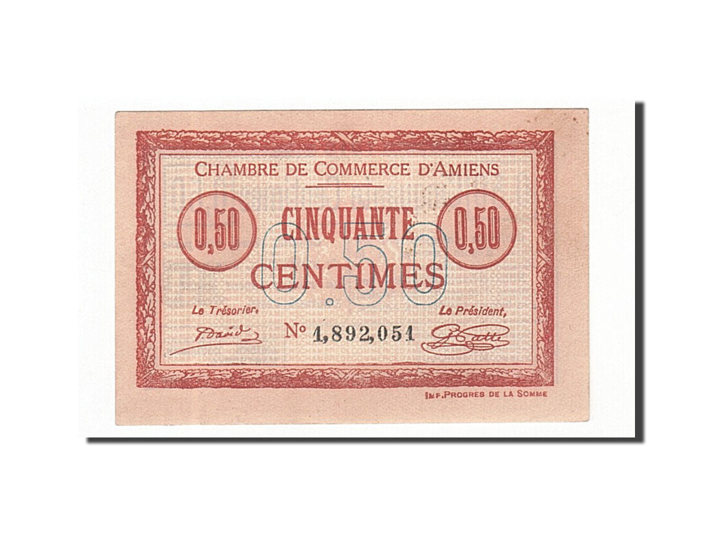 Banknote, Pirot:7-40, 50 Centimes, 1915, France, UNC(63), Amiens