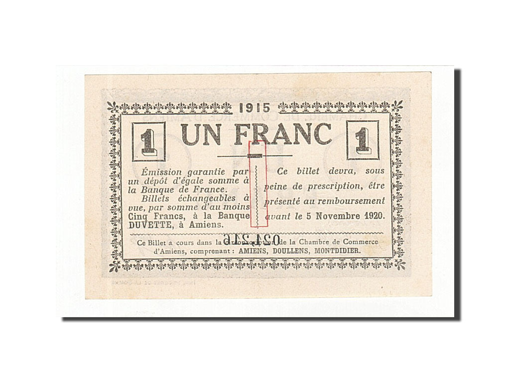 France, Amiens, 1 Franc, 1915, UNC(65-70), Pirot:7-8