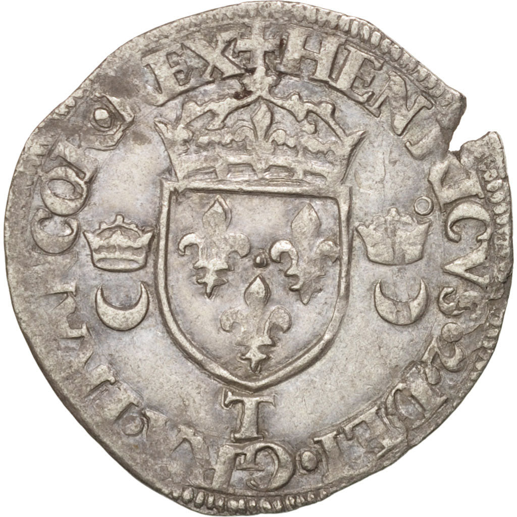 France, Douzain aux croissants, 1551, Nantes, EF(40-45), Billon, Sombart:4380