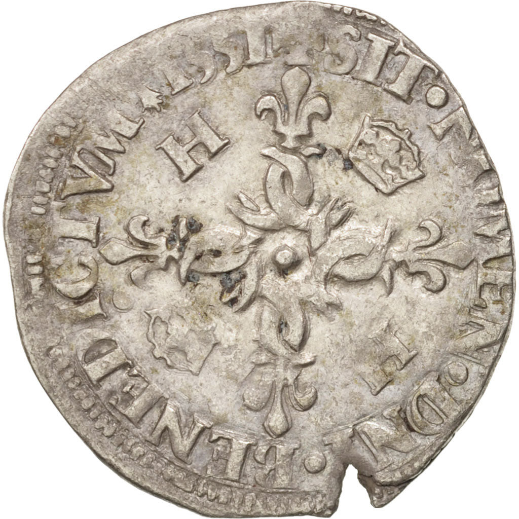 France, Douzain aux croissants, 1551, Nantes, EF(40-45), Billon, Sombart:4380