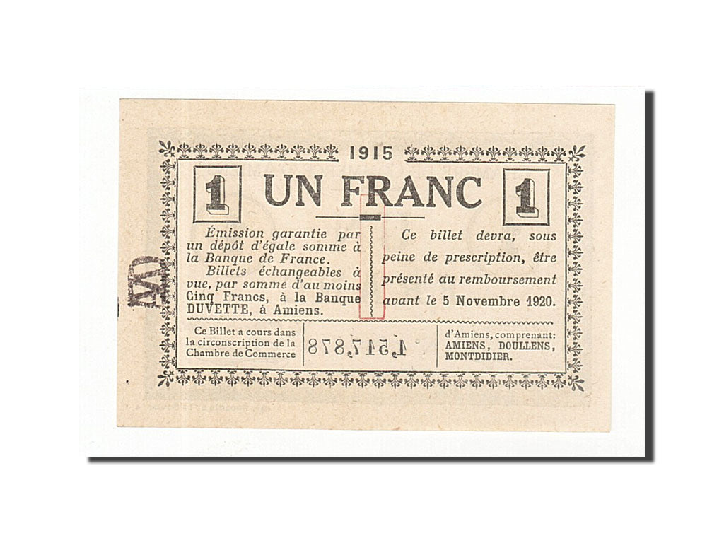 France, Amiens, 1 Franc, 1915, UNC(65-70), Pirot:7-28