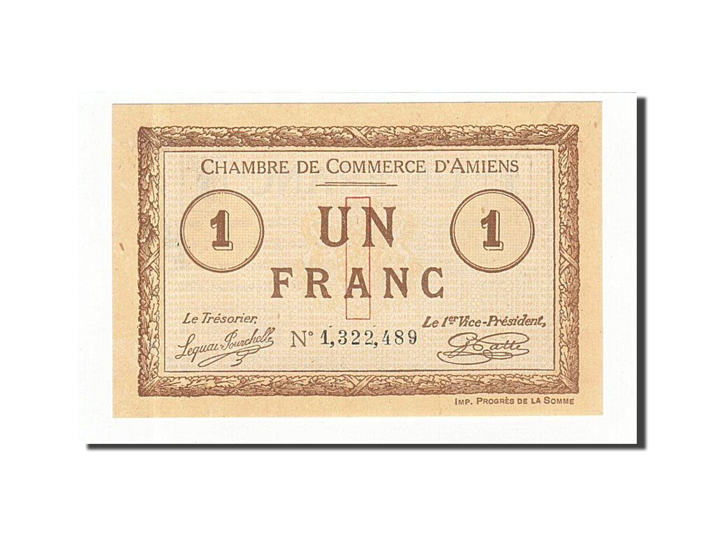 Banknote, Pirot:7-28, 1 Franc, 1915, France, UNC(65-70), Amiens