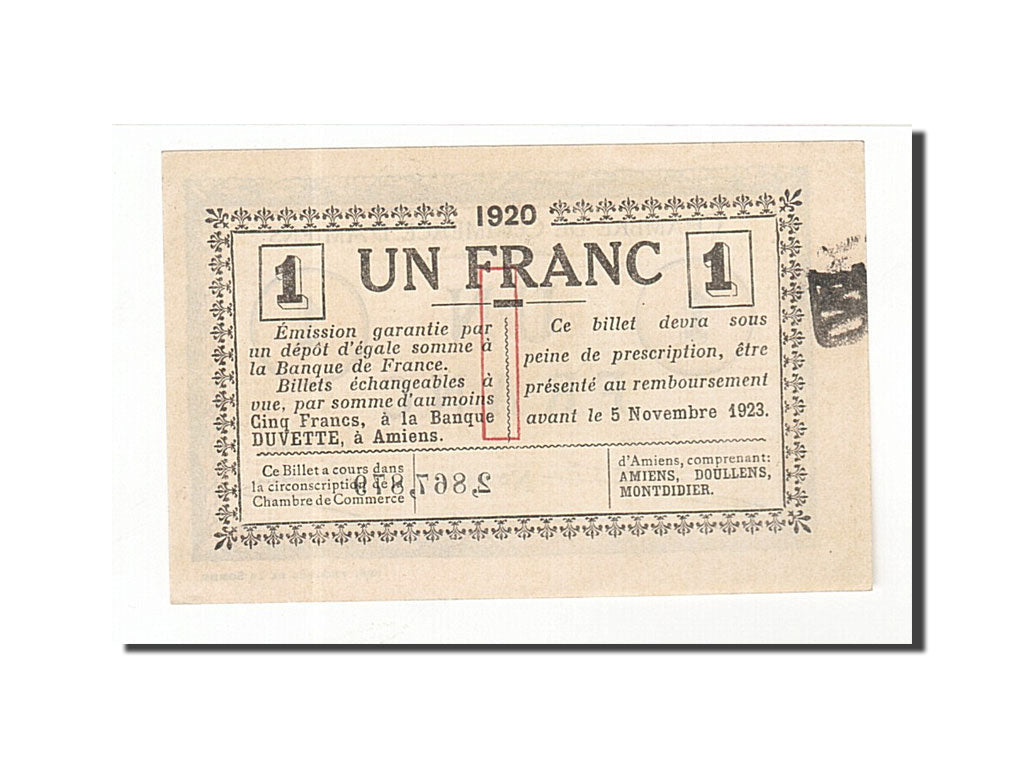 Billet, France, Amiens, 1 Franc, 1920, SPL, Pirot:7-51