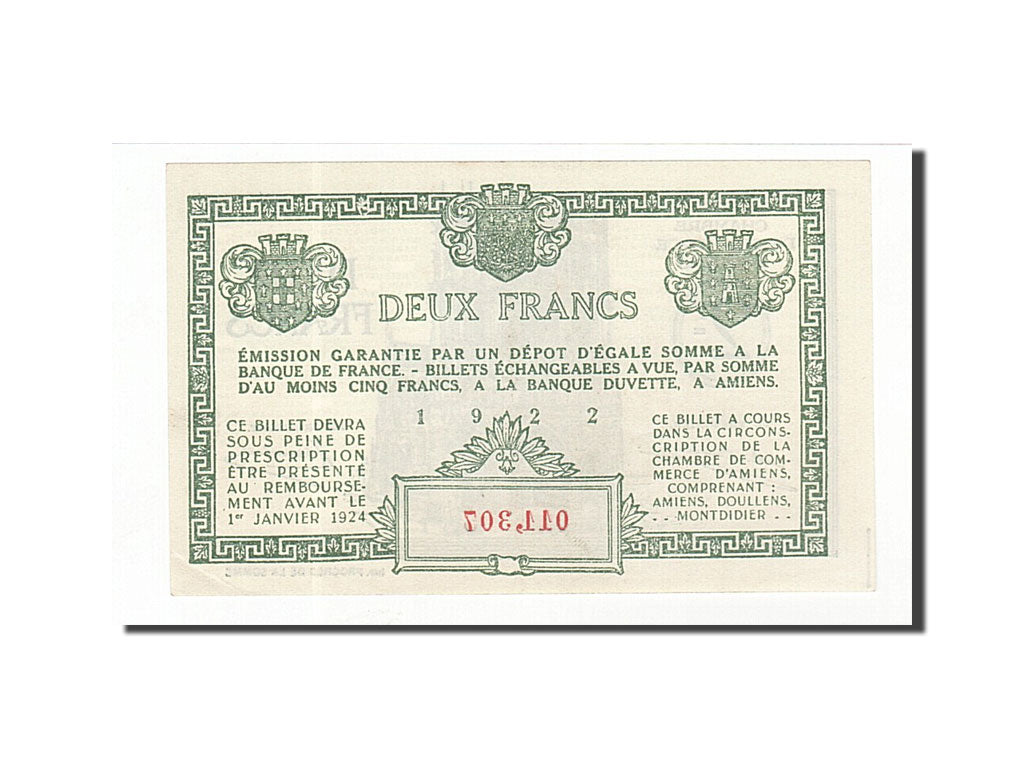 Geldschein, Frankreich, Amiens, 2 Francs, 1922, UNZ-, Pirot:7-57