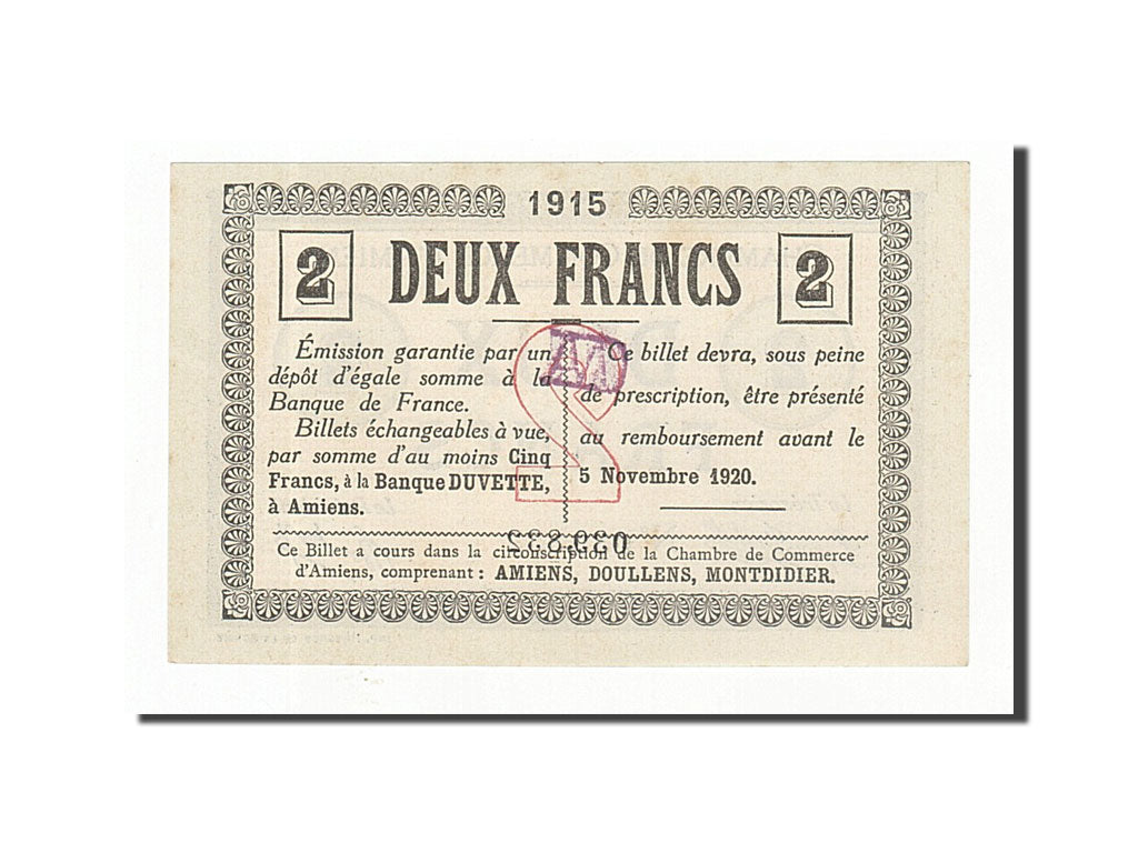 France, Amiens, 2 Francs, 1915, UNC(63), Pirot:7-25