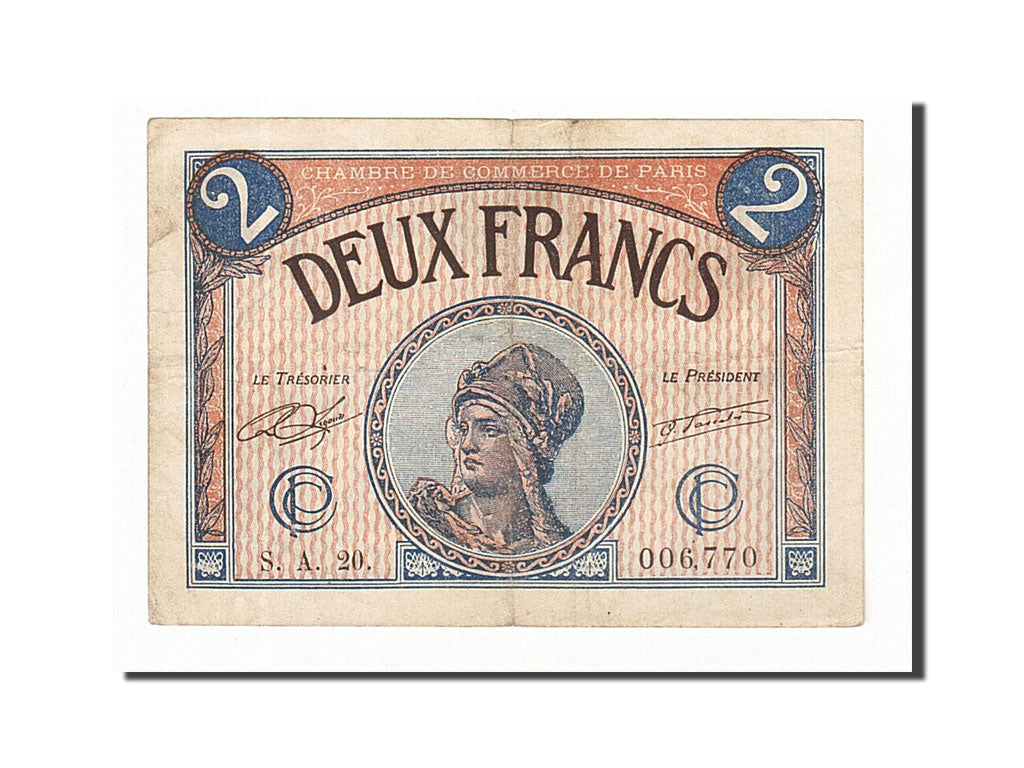 Banknote, Pirot:97-28, 2 Francs, 1920, France, EF(40-45), Paris