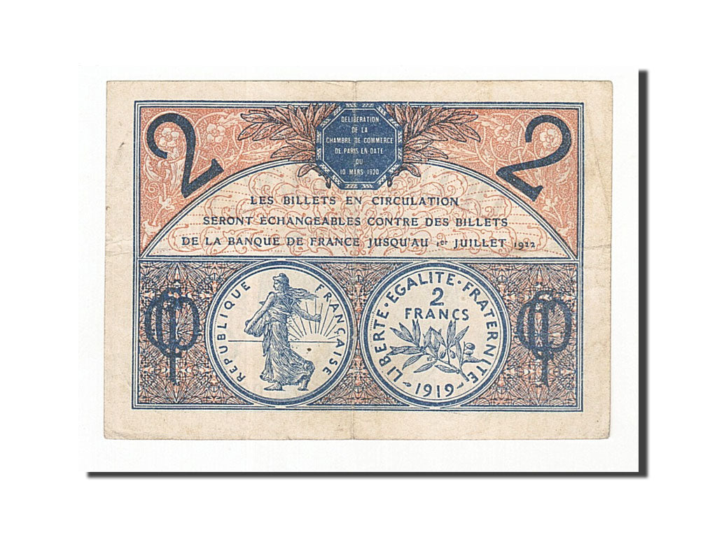 Banknote, Pirot:97-28, 2 Francs, 1920, France, EF(40-45), Paris