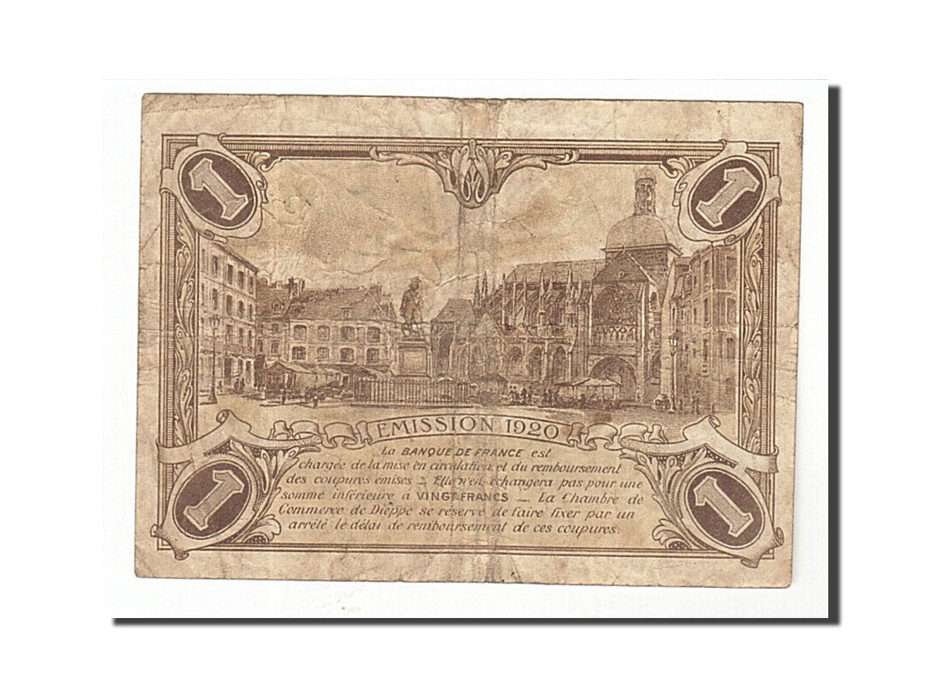 Banknote, Pirot:52-24, 1 Franc, 1920, France, EF(40-45), Dieppe