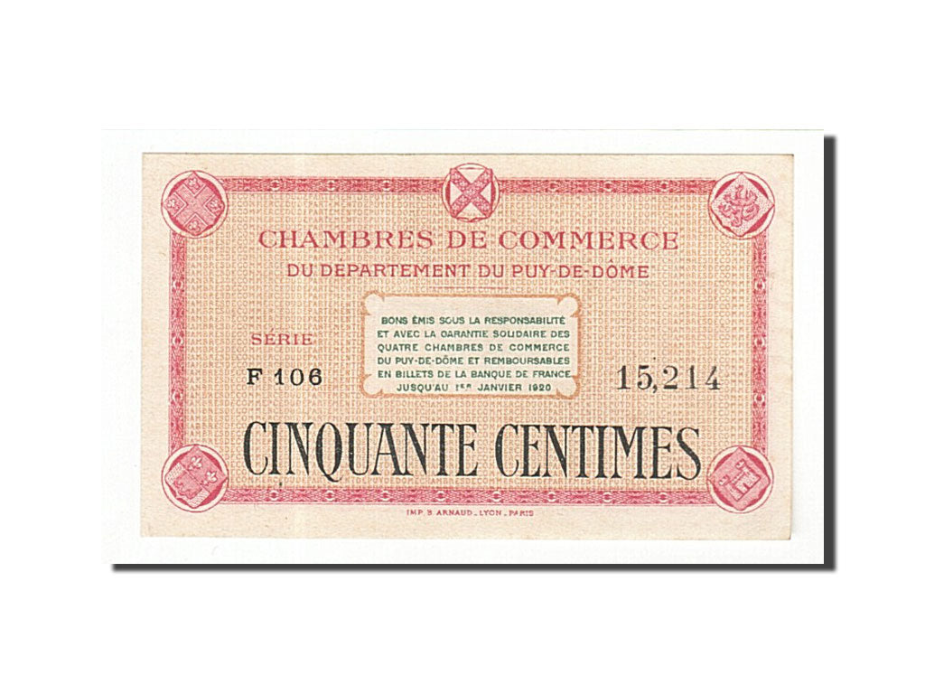 Banknote, Pirot:103-1, 50 Centimes, France, UNC(63), Clermont-Ferrand