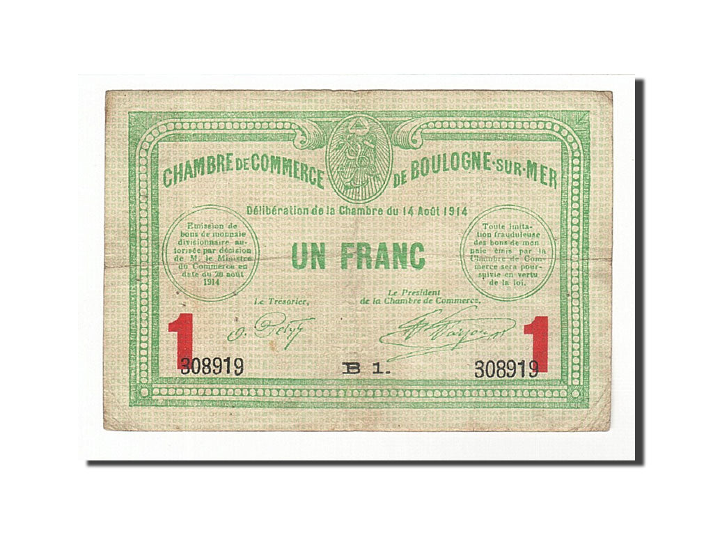 Biljet, Pirot:31-15, 1 Franc, 1914, Frankrijk, TTB, Boulogne-sur-Mer