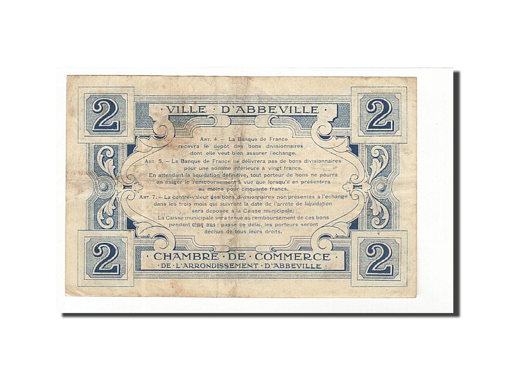 Banknote, Pirot:1-11, 2 Francs, France, EF(40-45), Abbeville