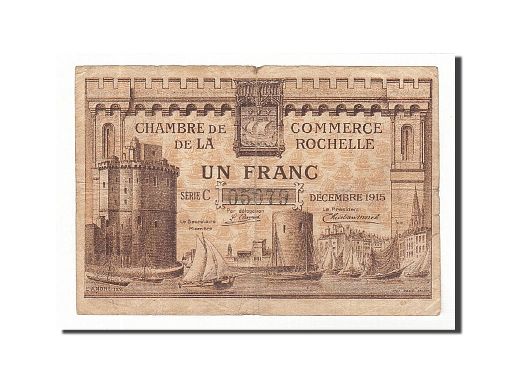 Banknote, Pirot:66-3, 1 Franc, 1915, France, EF(40-45), La Rochelle