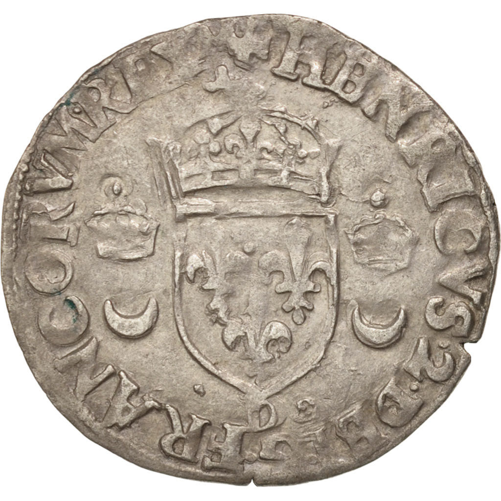 Monnaie, France, Douzain aux croissants, 1557, Lyon, TTB, Billon, Sombart:4380