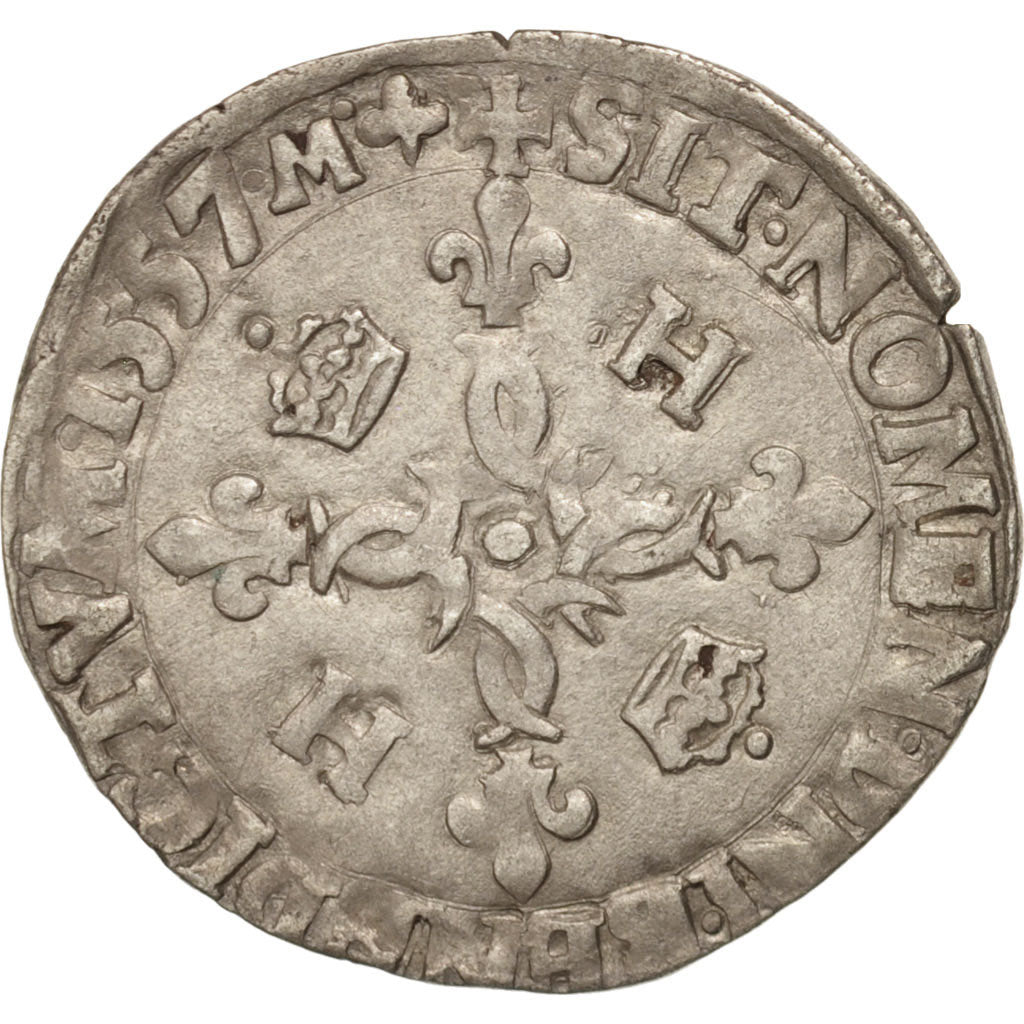 Monnaie, France, Douzain aux croissants, 1557, Lyon, TTB, Billon, Sombart:4380