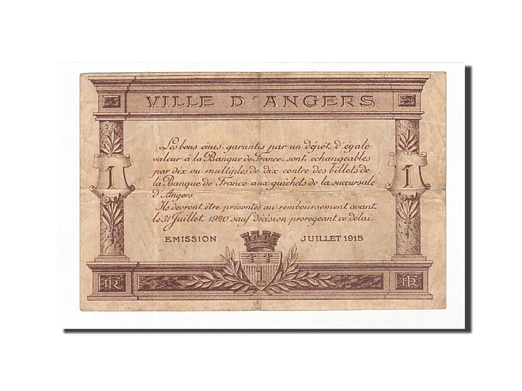 Banknote, Pirot:8-1, 1 Franc, 1915, France, AU(50-53), Angers