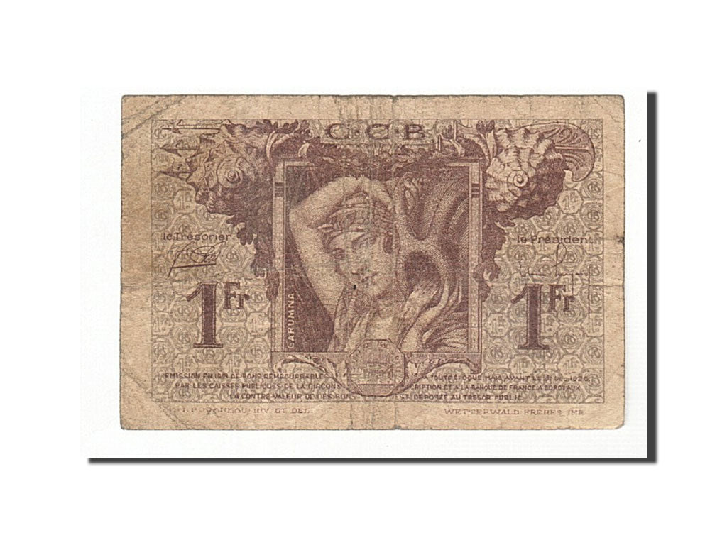 France, Bordeaux, 1 Franc, 1921, VF(20-25), Pirot:30-30