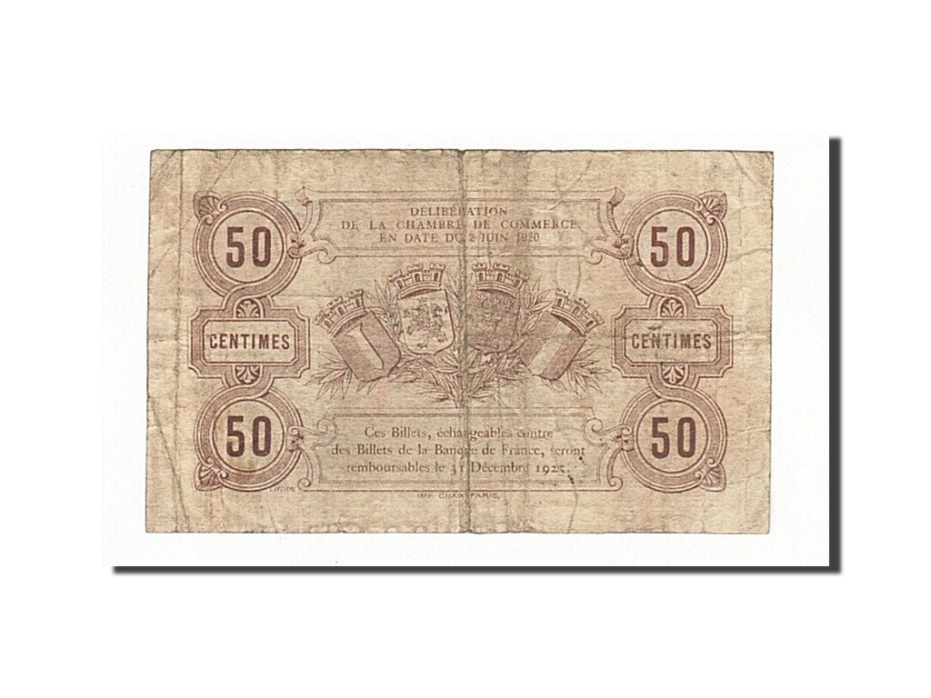 Banknote, Pirot:22-1, 50 Centimes, 1920, France, VF(30-35), Beauvais