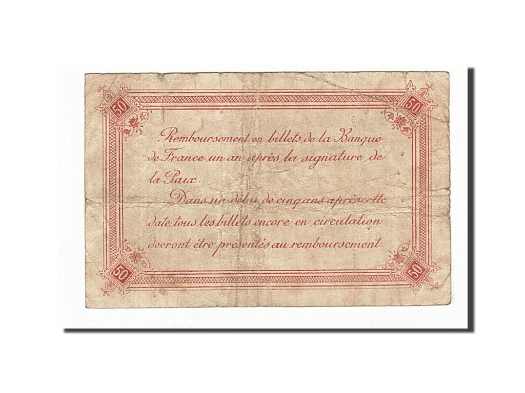 Banconote, Pirot:36-40, MB+, Calais, 50 Centimes, Francia