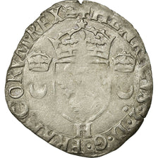Coin, France, Douzain aux croissants, 1554, La Rochelle, VF(20-25), Billon