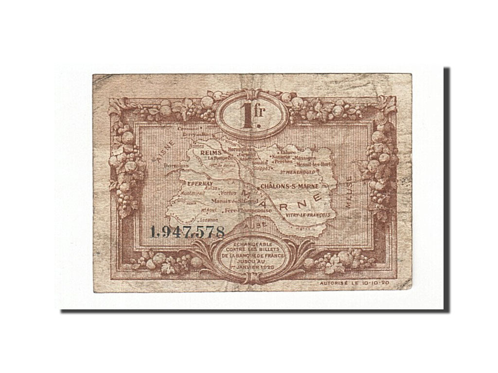 Banknote, Pirot:43-2, 1 Franc, 1920, France, VF(20-25), Reims