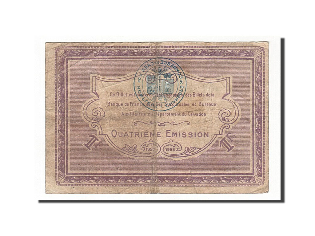 Banknote, Pirot:34-22, 1 Franc, 1920, France, VF(30-35), Caen et Honfleur