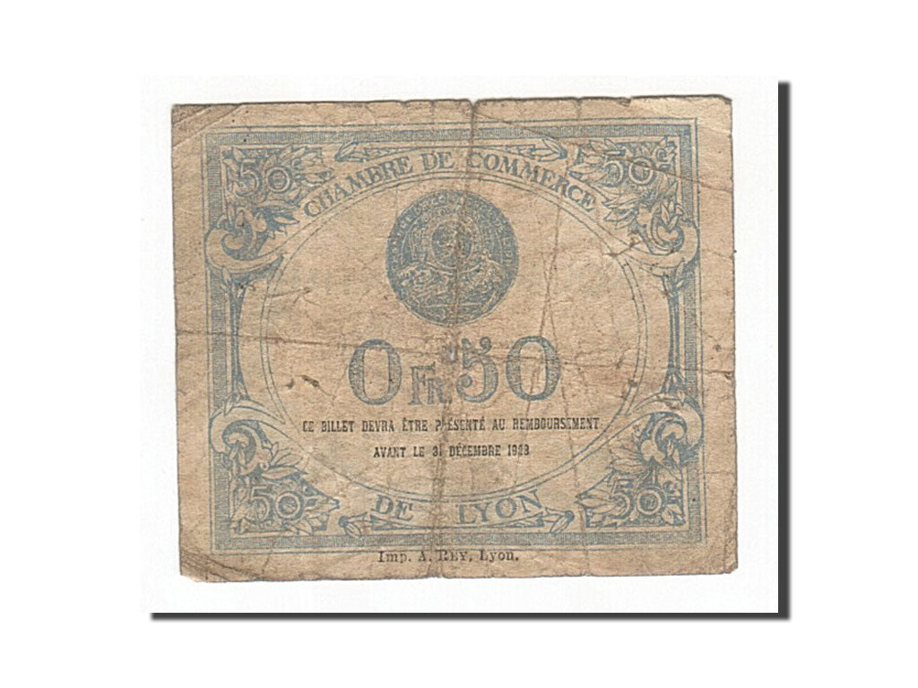 Banconote, Pirot:77-20, B+, Lyon, 50 Centimes, 1920, Francia