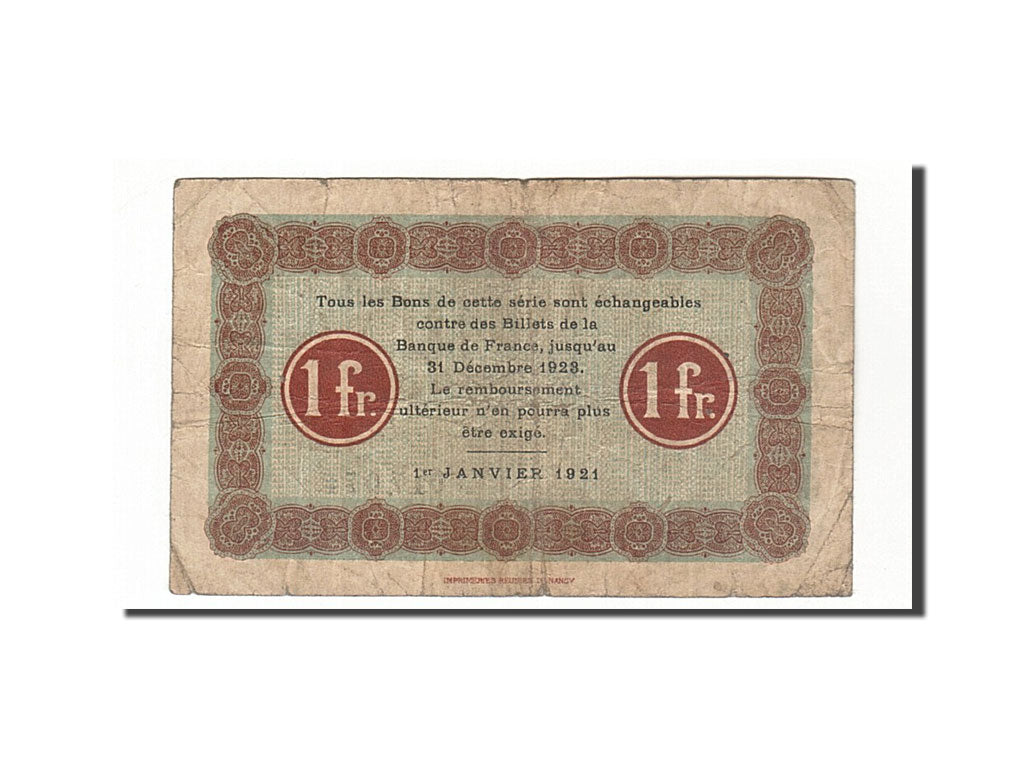 Banconote, Pirot:87-49, MB+, Nancy, 1 Franc, 1921, Francia