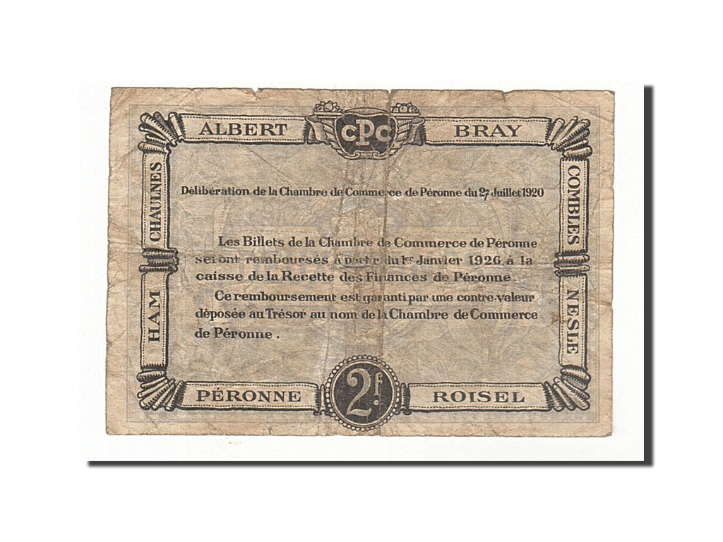 France, Peronne, 2 Francs, 1920, VF(20-25), Pirot:99-3