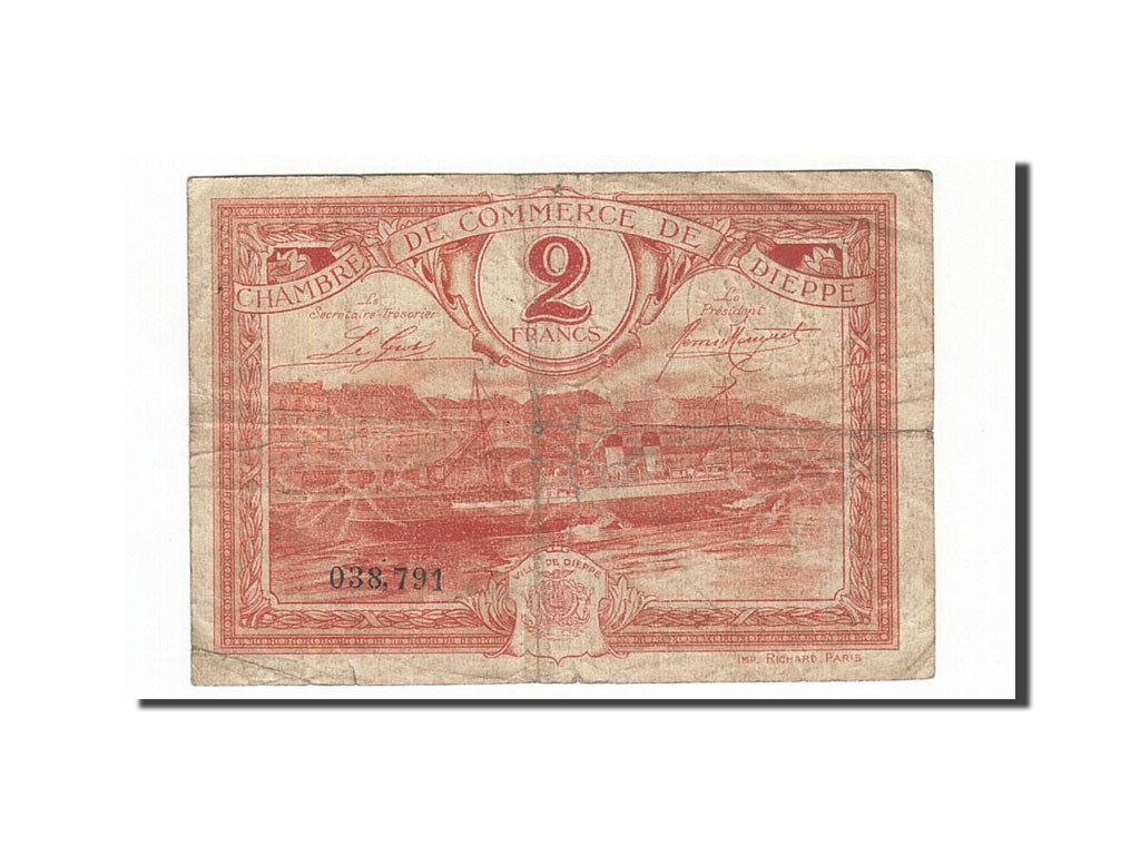 France, Dieppe, 2 Francs, 1920, VF(20-25), Pirot:52-19