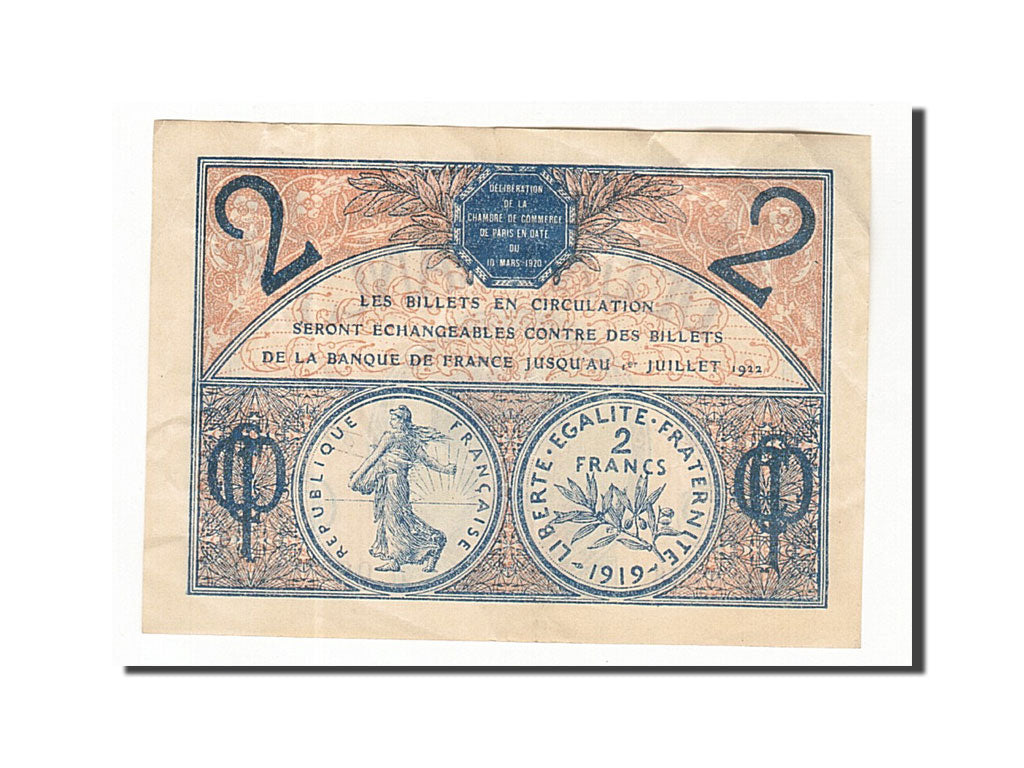 Banknote, Pirot:97-28, 2 Francs, 1920, France, AU(55-58), Paris