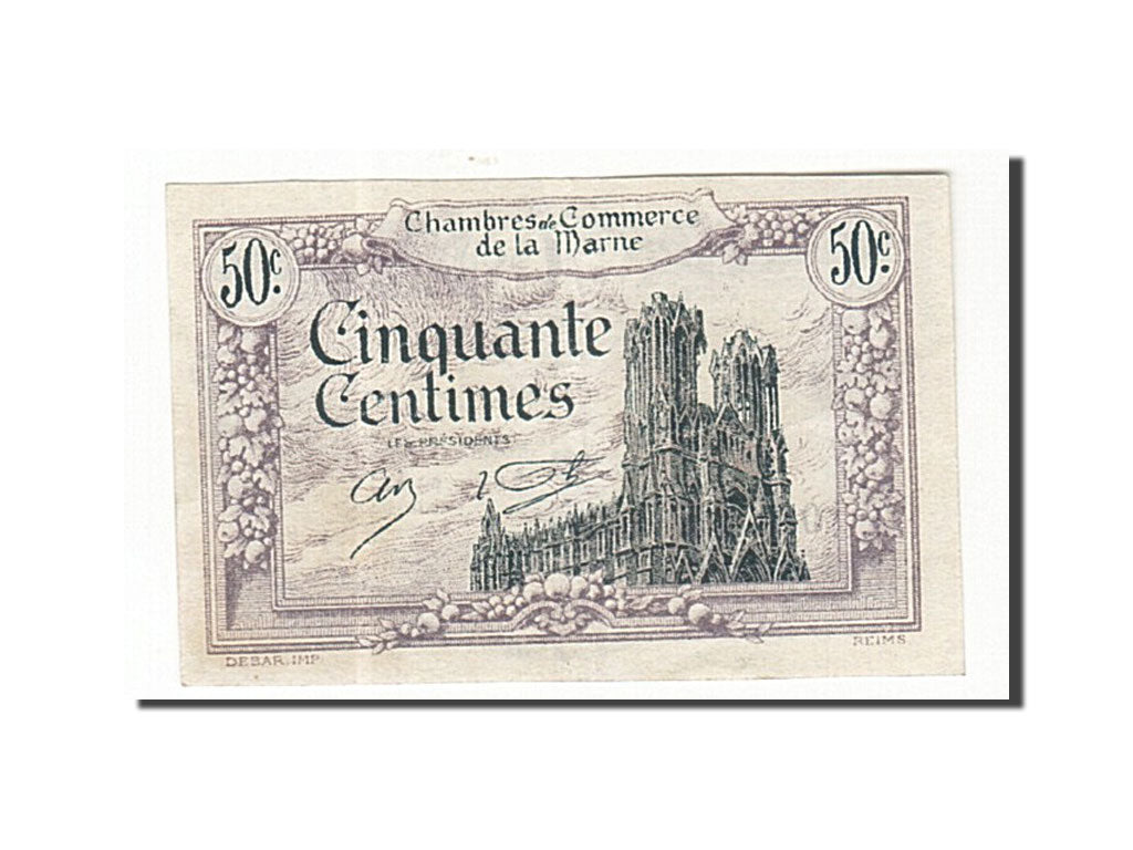 Banknote, Pirot:43-1, 50 Centimes, 1920, France, AU(50-53), Reims