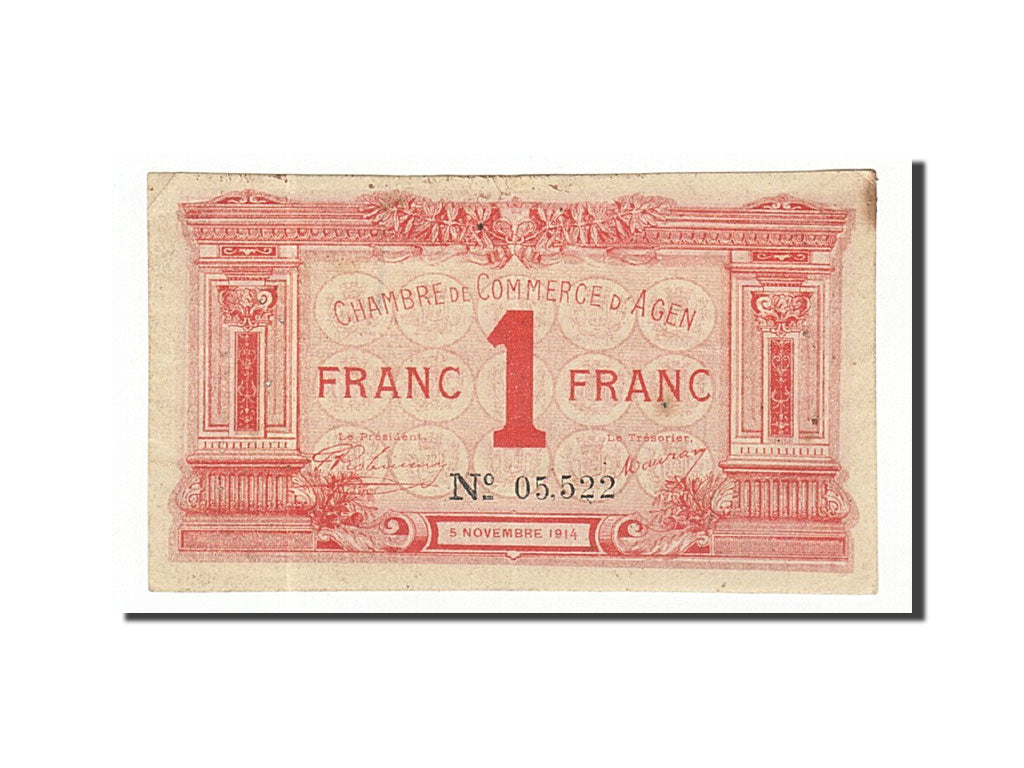France, Agen, 1 Franc, 1914, EF(40-45), Pirot:2-3