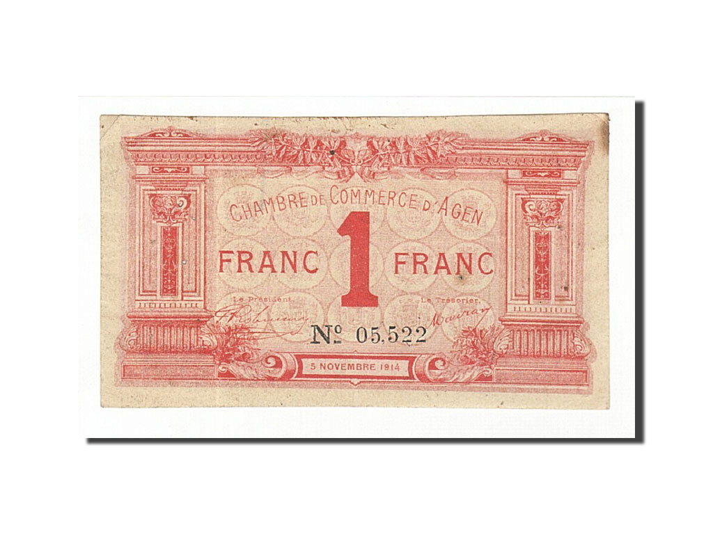 France, Agen, 1 Franc, 1914, EF(40-45), Pirot:2-3