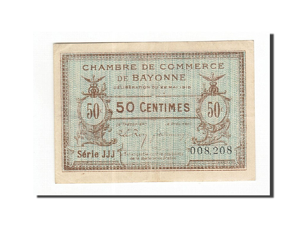 Banknote, Pirot:21-24, 50 Centimes, 1916, France, AU(50-53), Bayonne