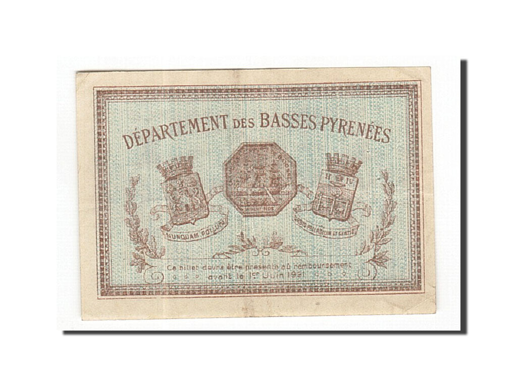 Banknote, Pirot:21-24, 50 Centimes, 1916, France, AU(50-53), Bayonne