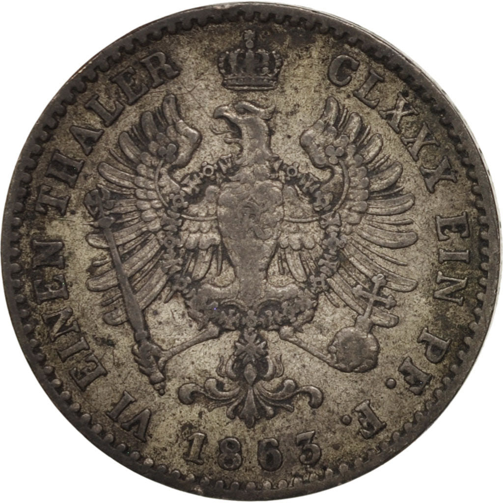 German States, PRUSSIA, Friedrich Wilhelm IV, 1/6 Thaler, 1863, Berlin,EF(40-45)