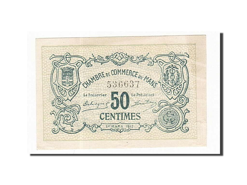 Banconote, Pirot:69-9, SPL-, Le Mans, 50 Centimes, 1917, Francia