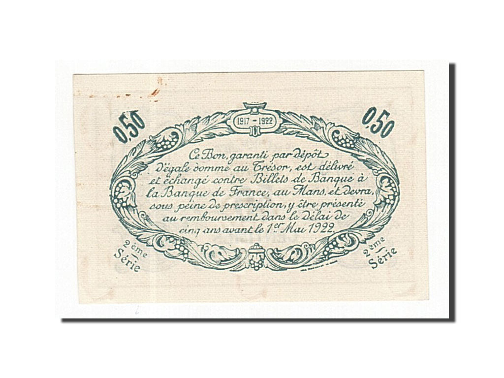 Banconote, Pirot:69-9, SPL-, Le Mans, 50 Centimes, 1917, Francia