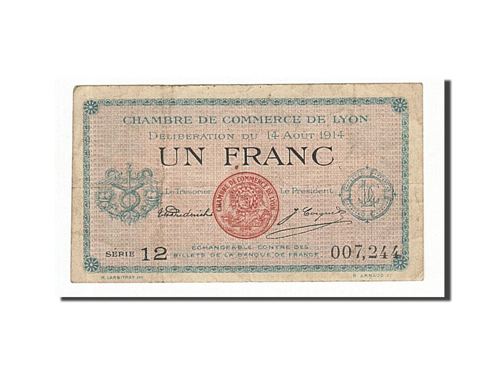 France, Lyon, 1 Franc, 1914, TB+, Pirot:77-1