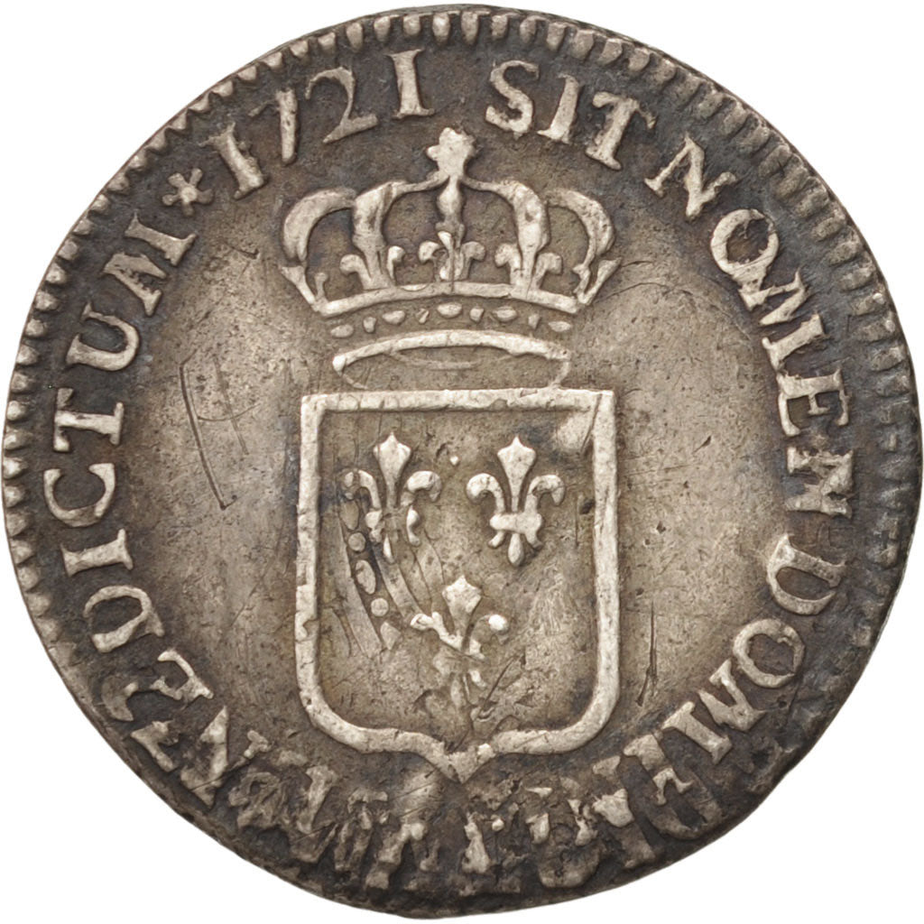 France, Louis XV,1/6 Ecu de France, 1721, Paris, TB, Argent, Gadoury:297