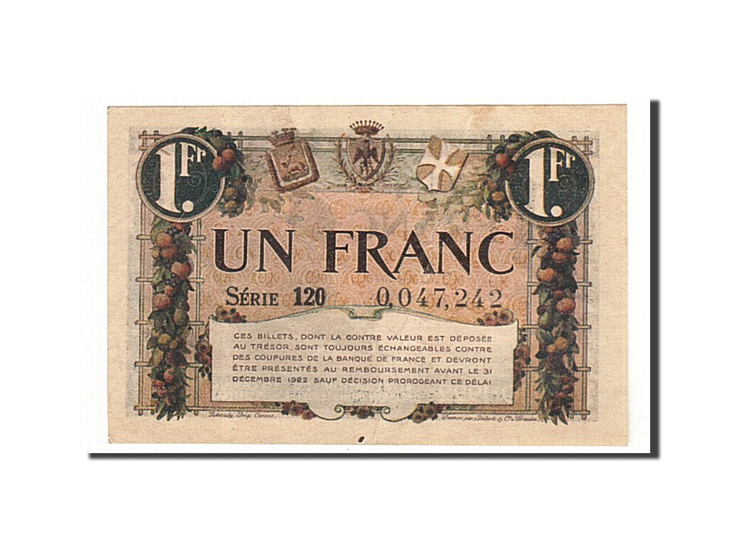 France, Nice, 1 Franc, 1920, AU(55-58), Pirot:91-11