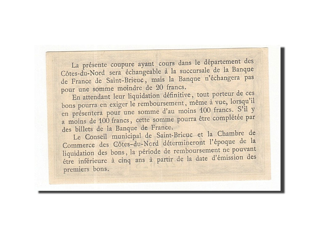 Banknote, Pirot:111-1, 50 Centimes, France, UNC(63), Saint-Brieuc